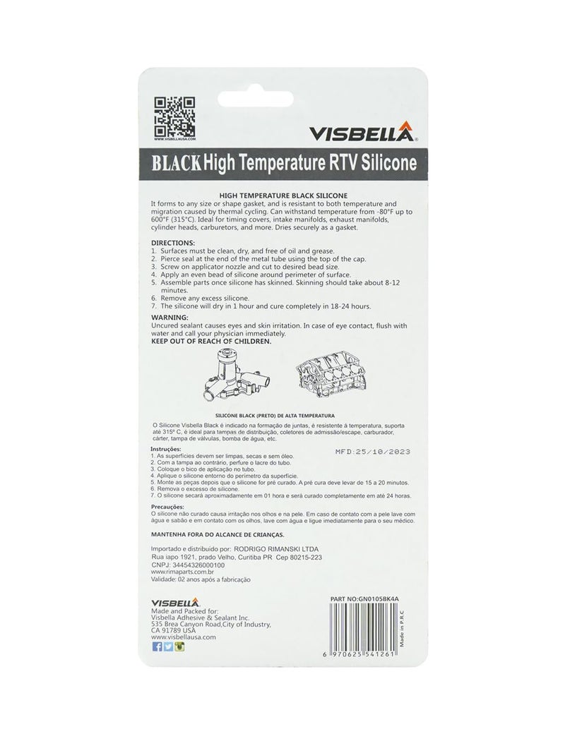 Visbella High Temperature RTV Silicone Gasket Maker, Sealed Oil Resistant Waterproof Quick Dry Liquid for Bonding Internal Combustion, Steam Turbines, Automotive Engine Parts 3.7OZ (Black) - Image 2