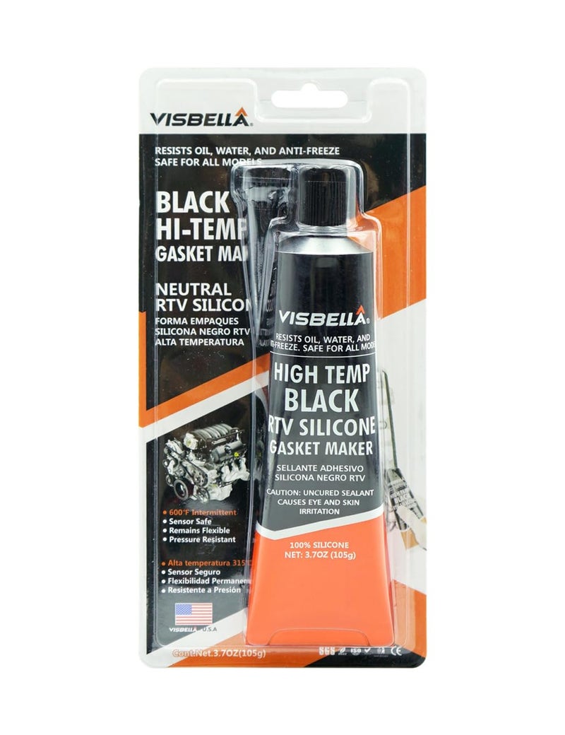 Visbella High Temperature RTV Silicone Gasket Maker, Sealed Oil Resistant Waterproof Quick Dry Liquid for Bonding Internal Combustion, Steam Turbines, Automotive Engine Parts 3.7OZ (Black) - Image 1