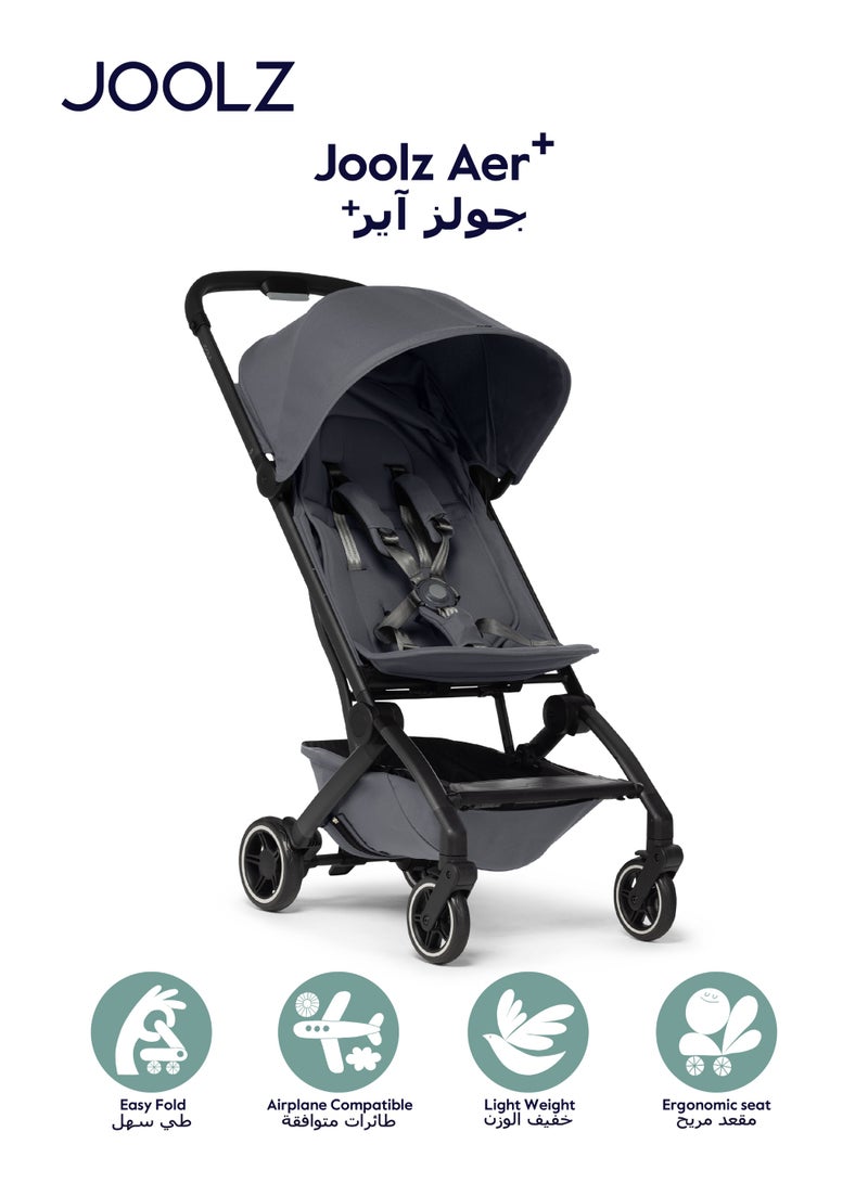JOOLZ AER+ Lightweight Compact Travel Stroller – One-Hand Quick Fold, XXL Sun Hood, Adjustable Recline, Ultra Durable, Comfortable & Travel-Friendly – Supports Up to 50 lbs – Stone Grey - Image 1