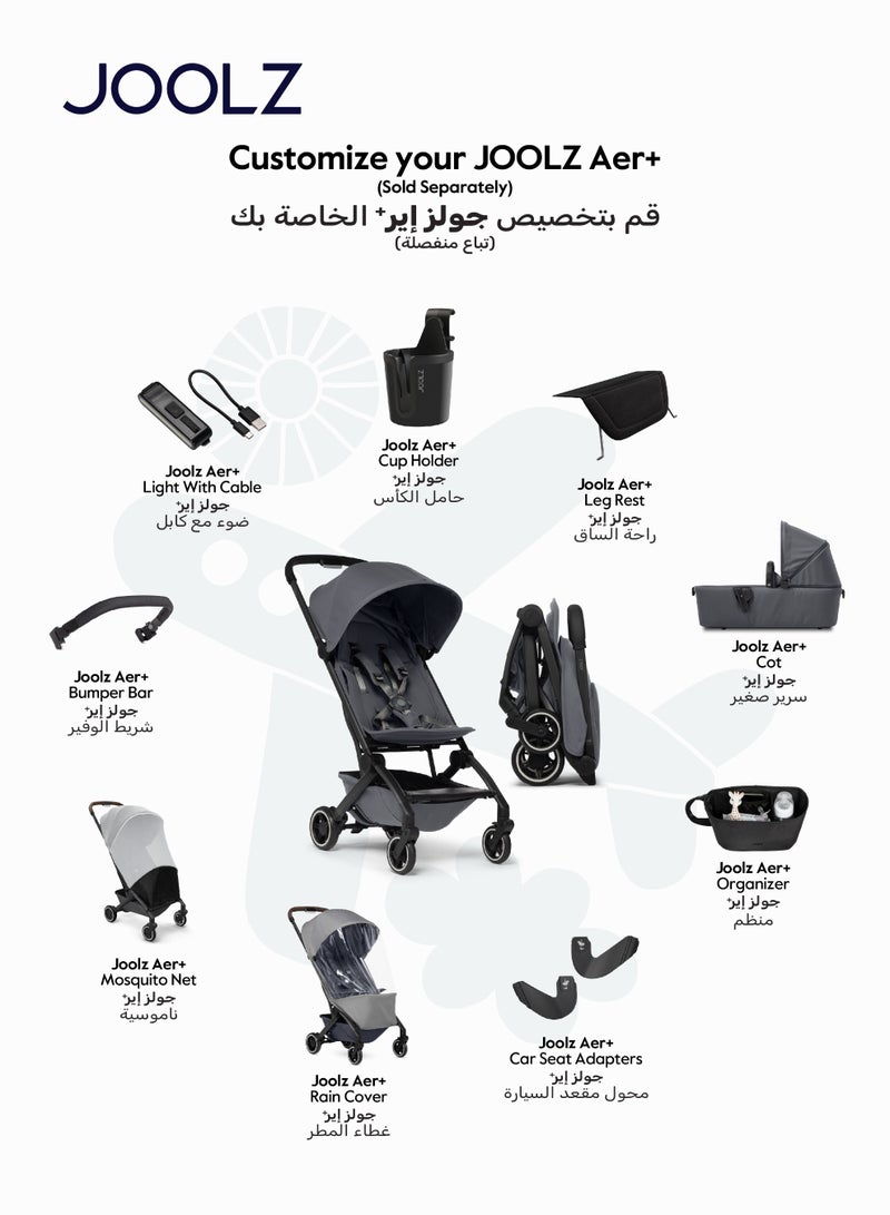 JOOLZ AER+ Lightweight Compact Travel Stroller – One-Hand Quick Fold, XXL Sun Hood, Adjustable Recline, Ultra Durable, Comfortable & Travel-Friendly – Supports Up to 50 lbs – Stone Grey - Image 3