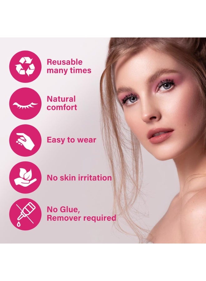 VIUAUAX مجموعة رموش مغناطيسية، رموش اصطناعية مغناطيسية قابلة لإعادة الاستخدام، رموش اصطناعية طبيعية مزدوجة مغناطيسية، لا تحتاج إلى غراء. - Image 3