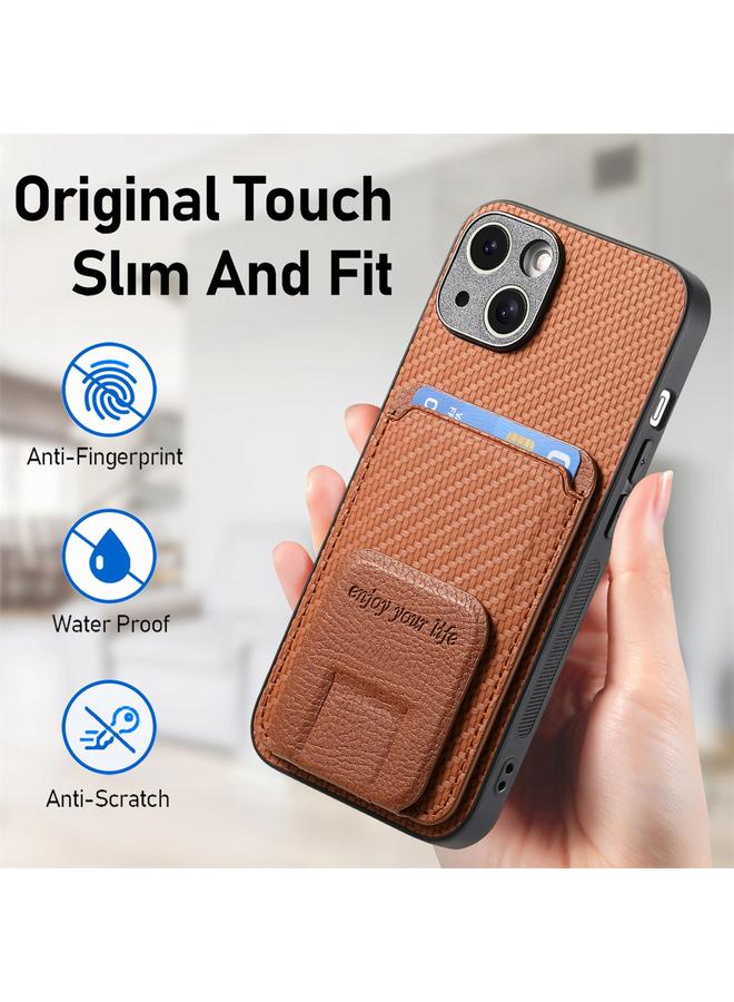 S-TOP Case For iPhone 14 Plus Carbon Fiber Card Bag Fold Stand Phone Case - Image 5
