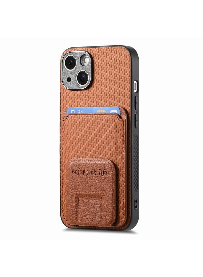 S-TOP Case For iPhone 14 Plus Carbon Fiber Card Bag Fold Stand Phone Case - Image 2