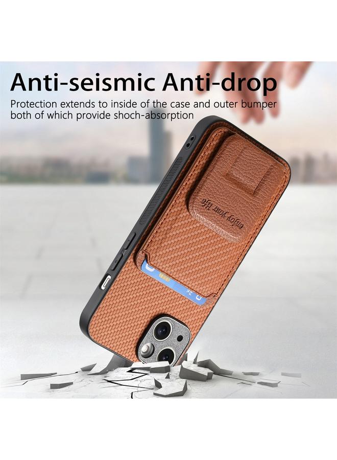S-TOP Case For iPhone 14 Plus Carbon Fiber Card Bag Fold Stand Phone Case - Image 3