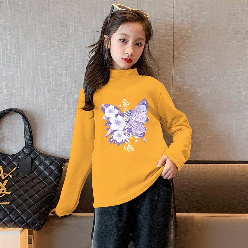 Y2371# Girls' Long Sleeve T-Shirt Children'S Velvet Casual Joker Clothes New Autumn Jacket Children'S Base Shirt T - Image 1