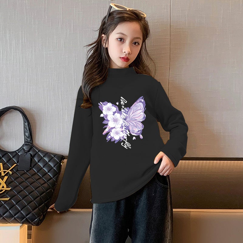 Y2371# Girls' Long Sleeve T-Shirt Children'S Velvet Casual Joker Clothes New Autumn Jacket Children'S Base Shirt T - Image 2
