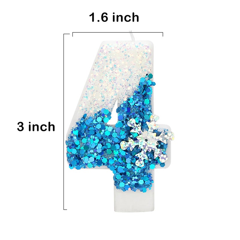ElekFX Snow Frozen Themed Birthday Candles, 4th Birthday Candle for Party Supplies, Frozen Birthday Party Decor, 2.76 inch Number 4 Cake Topper Decoration (Number 4) - Image 2