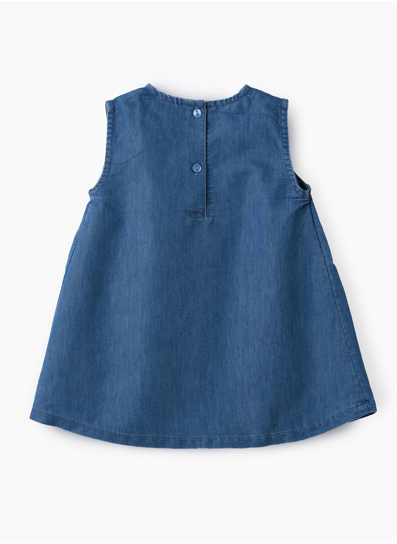 Jelliene Girls Blue Embroidered Sleeveless Denim Dress  - Image 2