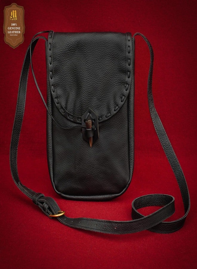 ميثروجان حقيبة كتف جلدية من العصور الوسطى من ميثروجان، حقيبة كروسبودي من عصر النهضة بحزام قابل للتعديل، حقيبة مراسلة عتيقة الطراز من عصر النهضة لأجهزة iPad والتابلت للرجال والنساء - أسود، 11 بوصة × 9 بوصة - Image 3