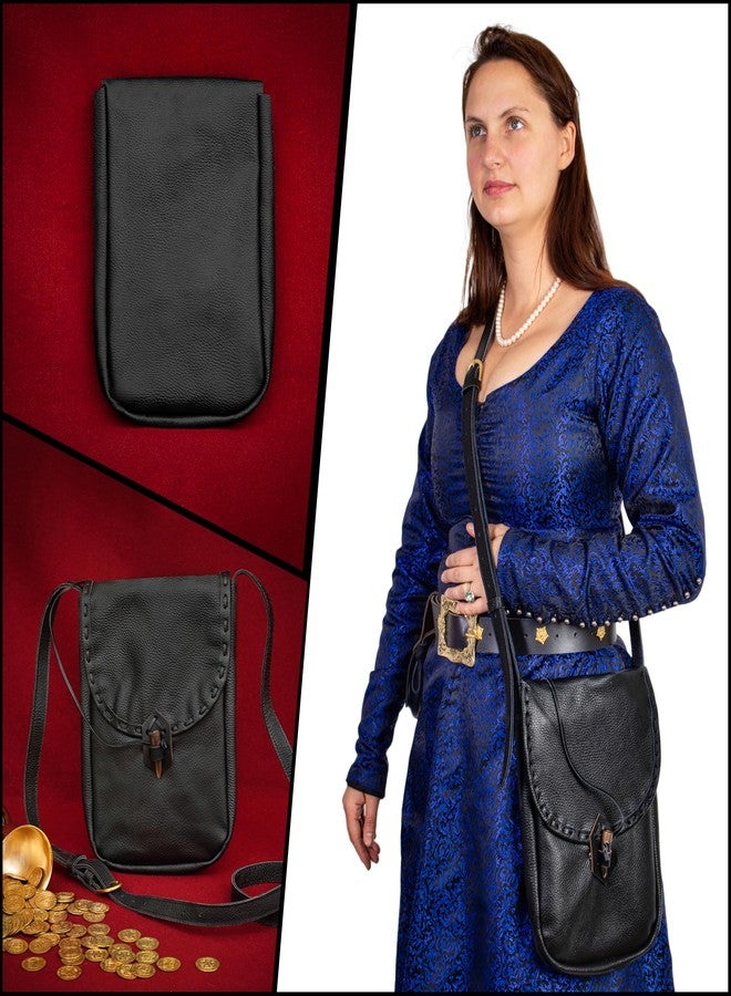 ميثروجان حقيبة كتف جلدية من العصور الوسطى من ميثروجان، حقيبة كروسبودي من عصر النهضة بحزام قابل للتعديل، حقيبة مراسلة عتيقة الطراز من عصر النهضة لأجهزة iPad والتابلت للرجال والنساء - أسود، 11 بوصة × 9 بوصة - Image 5