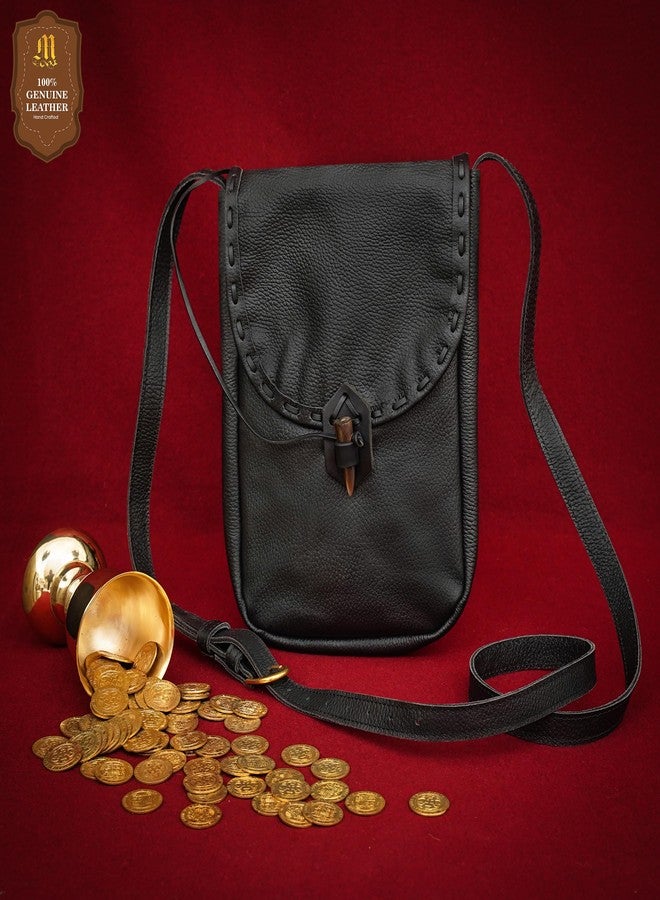 ميثروجان حقيبة كتف جلدية من العصور الوسطى من ميثروجان، حقيبة كروسبودي من عصر النهضة بحزام قابل للتعديل، حقيبة مراسلة عتيقة الطراز من عصر النهضة لأجهزة iPad والتابلت للرجال والنساء - أسود، 11 بوصة × 9 بوصة - Image 4