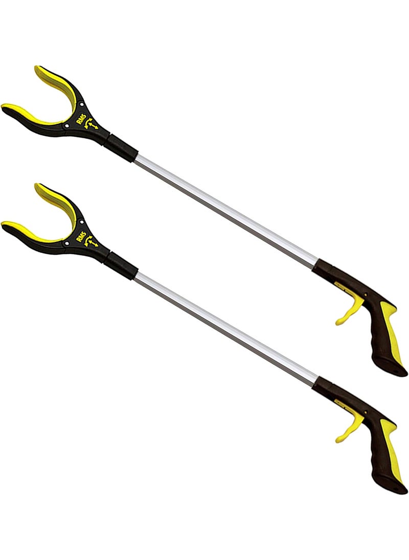 RMS 2-Pack 34 Inch Extra Long Grabber Reacher with Rotating Jaw - Mobility Aid Reaching Assist Tool (Yellow) 