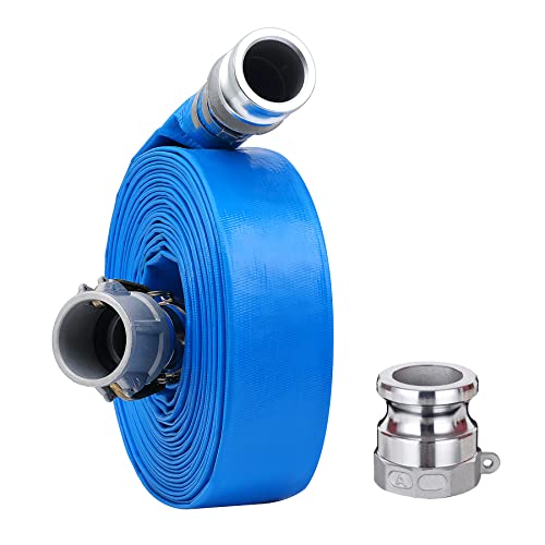 Geowaky 2" x 100ft PVC Lay Flat Discharge Hose With Aluminum Camlock C & E Fittings, Cam Lock Fitting Type A included, Heavy Duty Reinforced Pump Backwash Hose Assembly - Image 1