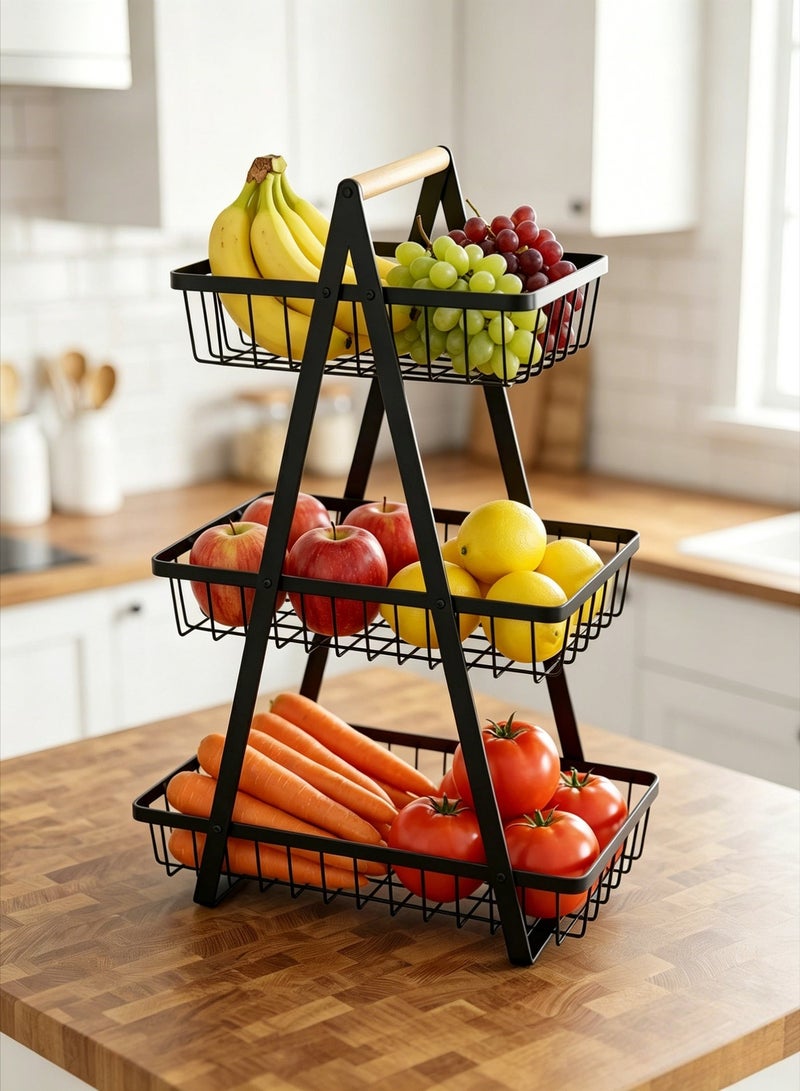 AETHER 3 Tier Countertop Fruit Basket, Portable Fruit Basker for Kitchen Organizer Storage, Dining Room Fruits Vegetable Bread Snacks Storage, Detachable Metal Rectangle Basket Black - Image 5