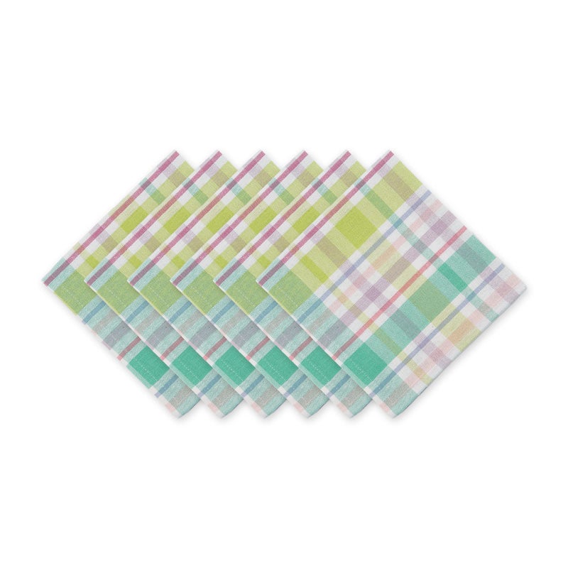 DII Cotton Plaid Napkin Set Machine Washable 20x20 Spring Time 6 Count