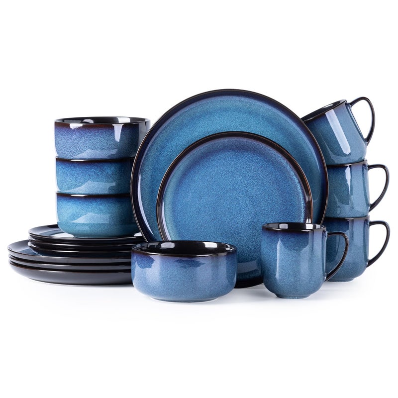 LERATIO Ceramic Dinnerware Sets for 4,16-PieceReactive Glaze Plates and Bowls Set with Mugs,Highly Chip and Crack Resistant | Dishwasher,Microwave & Oven Safe Dishes set-Blue - Image 1