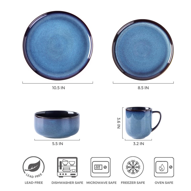 LERATIO Ceramic Dinnerware Sets for 4,16-PieceReactive Glaze Plates and Bowls Set with Mugs,Highly Chip and Crack Resistant | Dishwasher,Microwave & Oven Safe Dishes set-Blue - Image 2