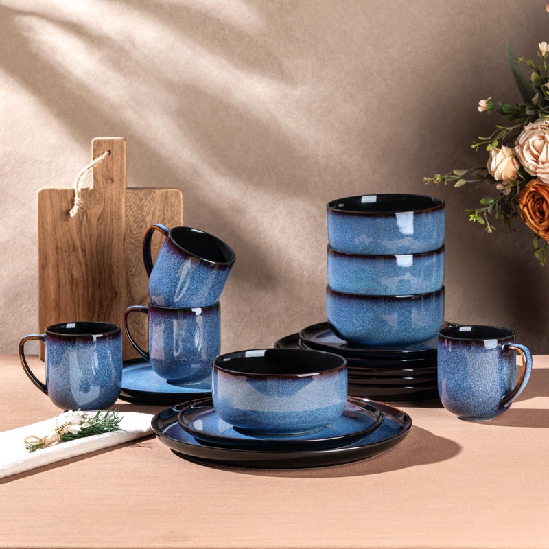 LERATIO Ceramic Dinnerware Sets for 4,16-PieceReactive Glaze Plates and Bowls Set with Mugs,Highly Chip and Crack Resistant | Dishwasher,Microwave & Oven Safe Dishes set-Blue - Image 5