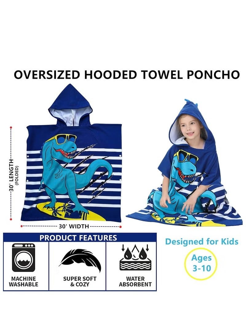 أخبار مناشف شاطئ للأطفال، منشفة حمام للأطفال الصغار، منشفة حمام ديناصور، أغطية سباحة للبنات والأولاد من سن 4 إلى 10 سنوات، مناشف حمام للأطفال، منشفة بونشو خفيفة الوزن وناعمة من الألياف الدقيقة سريعة الجفاف (نظارات شمسية ديناصور) - Image 2