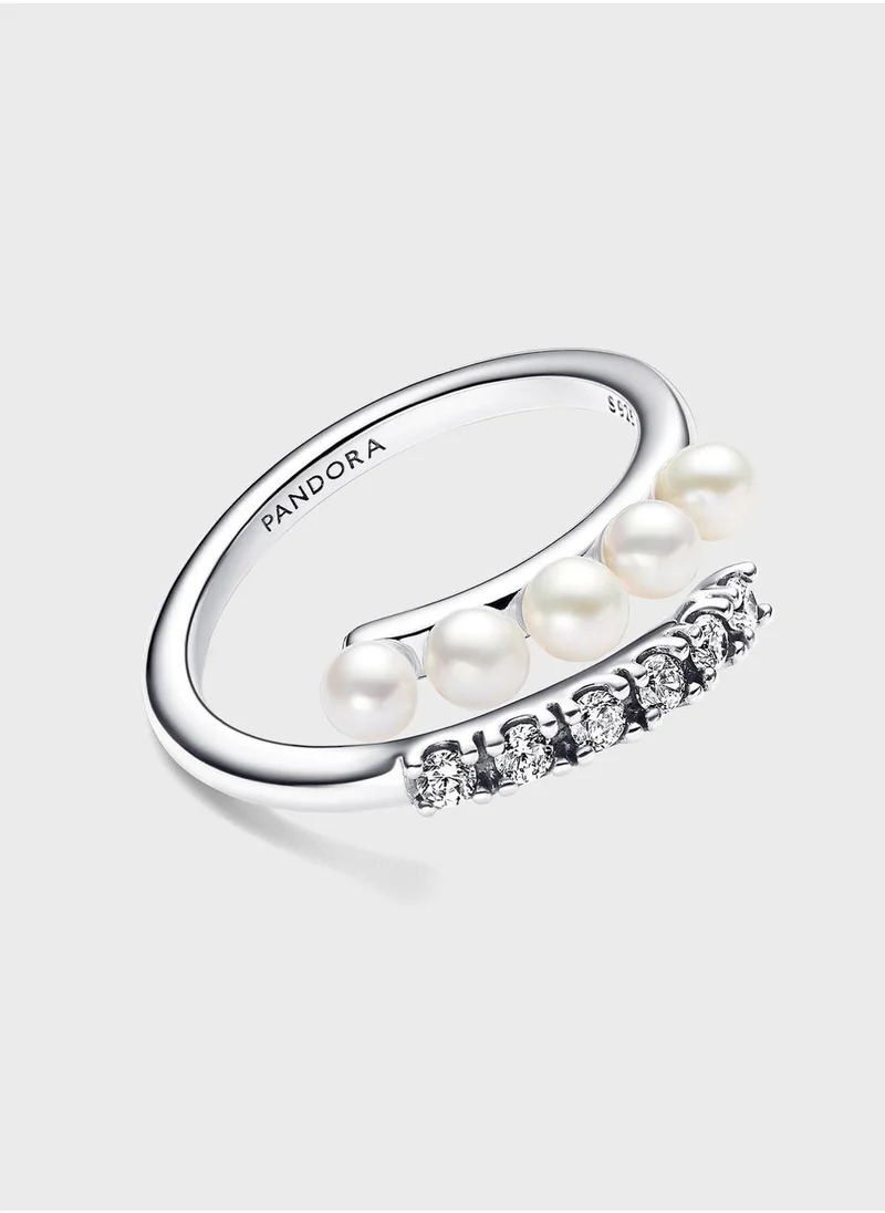 باندورا Treated Freshwater Cultured Pearls & Pavé Open Ring