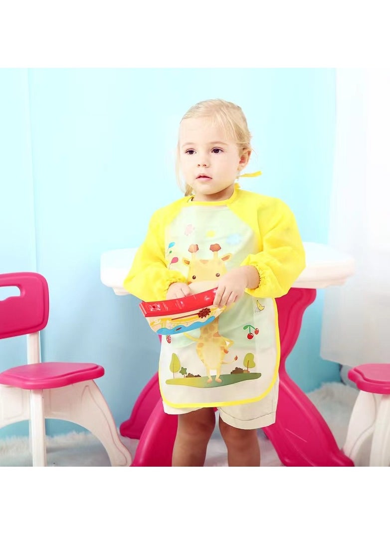 Goolsky مريلة أطفال بأكمام طويلة، مقاومة للماء، للأولاد والبنات، مع جيب لالتقاط الطعام للتغذية والأكل  - Image 2