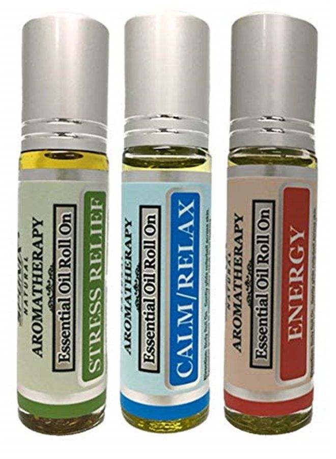 Best Essential Oil Roll On Gift Set Stress Relief, Calm/Relax and Energy 10 mL Each by Sponix