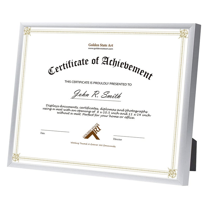 جولدن ستيت آرت Golden State Art 8.5x11 Frame Frame Frame Real Glass Metal Frame لـ 8.5 × 11 بوصة شهادة الدبلوم. مع Stake Stand (Silver 3Pack) - Image 2