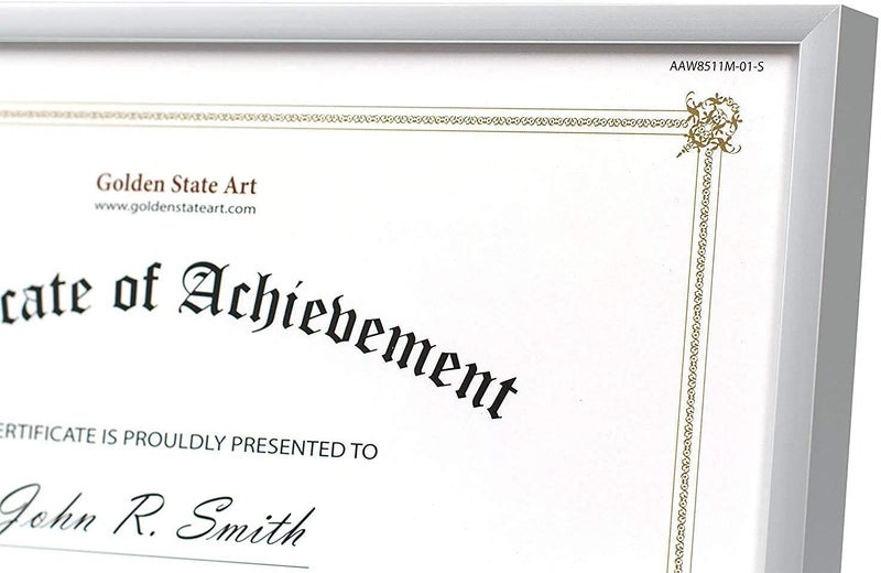جولدن ستيت آرت Golden State Art 8.5x11 Frame Frame Frame Real Glass Metal Frame لـ 8.5 × 11 بوصة شهادة الدبلوم. مع Stake Stand (Silver 3Pack) - Image 4