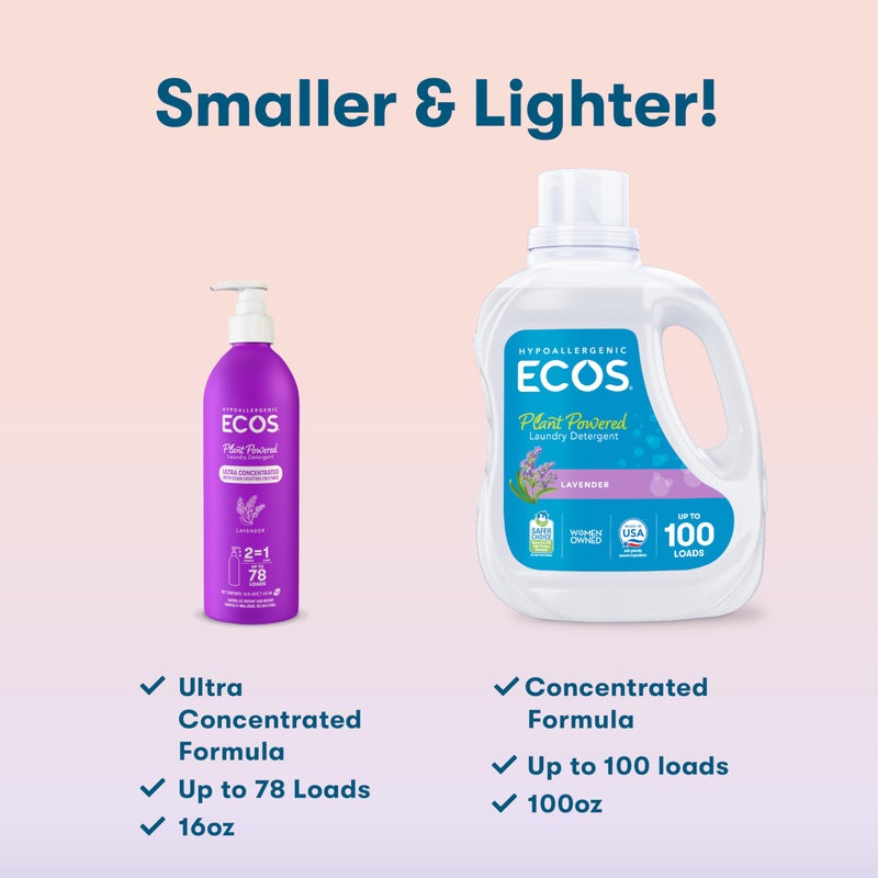 ECOS Ultra Concentrated Liquid Laundry Detergent, Sustainable Aluminum Bottle, Up to 78 Washer Loads - Hypoallergenic Laundry Soap - High Efficiency & Standard Machine Washing - Lavender, 16 Fl Oz - Image 4