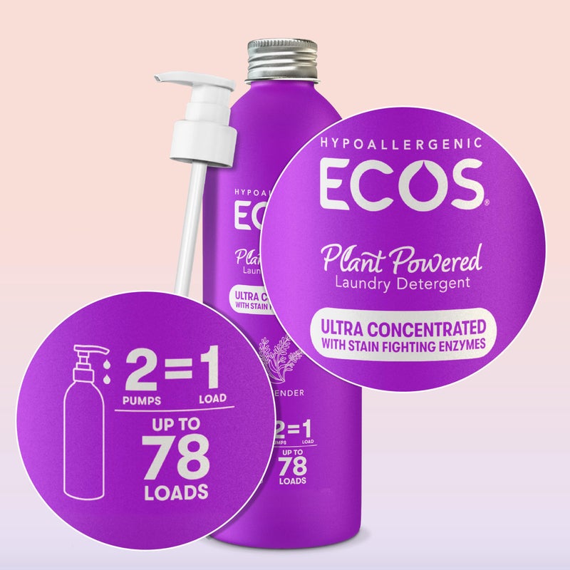 ECOS Ultra Concentrated Liquid Laundry Detergent, Sustainable Aluminum Bottle, Up to 78 Washer Loads - Hypoallergenic Laundry Soap - High Efficiency & Standard Machine Washing - Lavender, 16 Fl Oz - Image 2