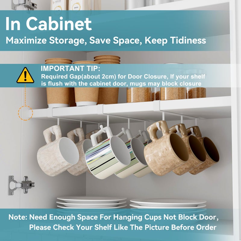 ECROCY Coffee Mug Holder Under Cabinet, 3pcs Coffee Cup Holder Only Fits Flat Shelf Without Any Lip, Clip-On Mug Hooks No Drilling Free Damage - Image 2