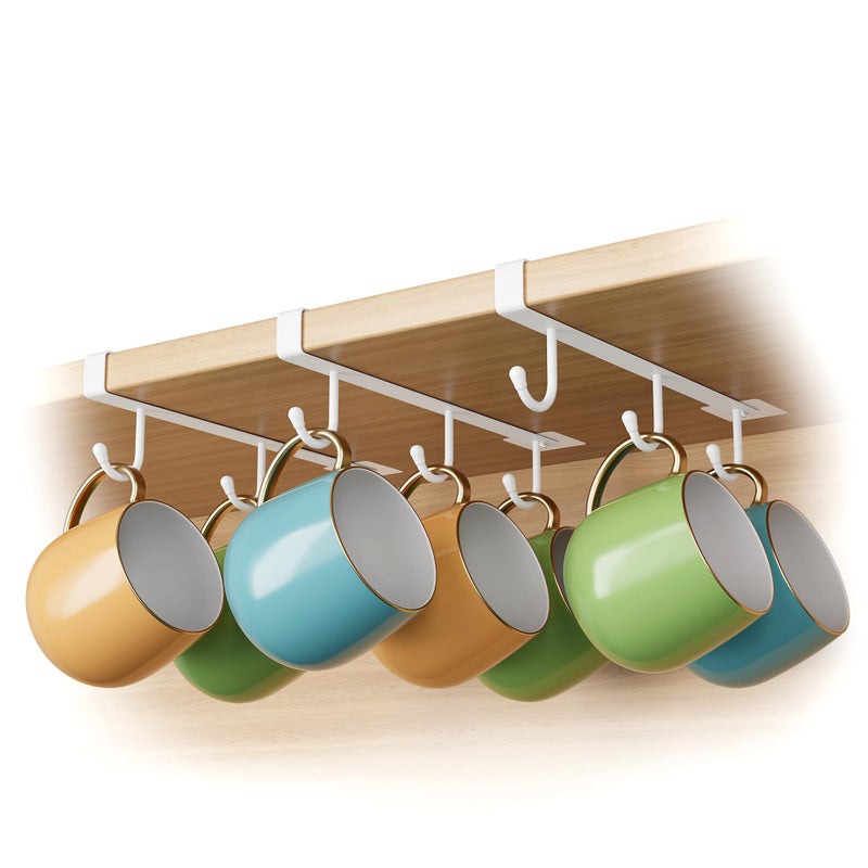 ECROCY Coffee Mug Holder Under Cabinet, 3pcs Coffee Cup Holder Only Fits Flat Shelf Without Any Lip, Clip-On Mug Hooks No Drilling Free Damage - Image 1