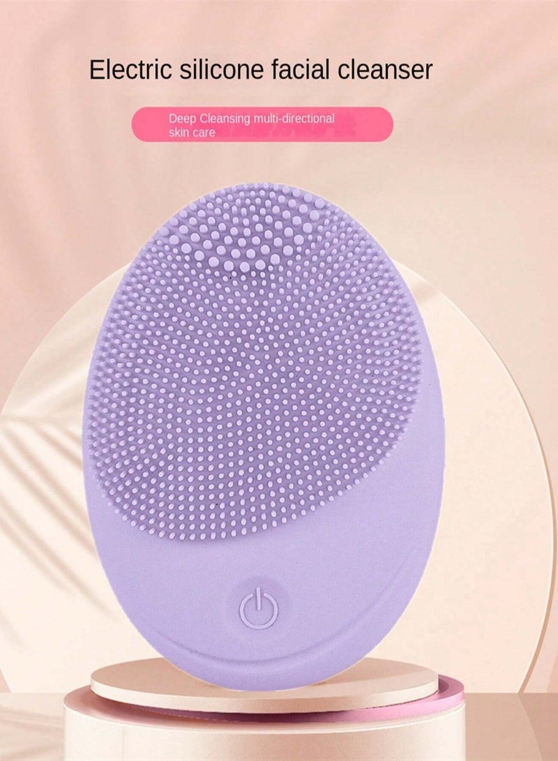 Loquat Electric Sonic Facial Cleansing Brush, Makeup Remover, Soft Silicone Waterproof Facial Cleanser for Skin Exfoliation, Deep Cleansing (Purple) - Image 3