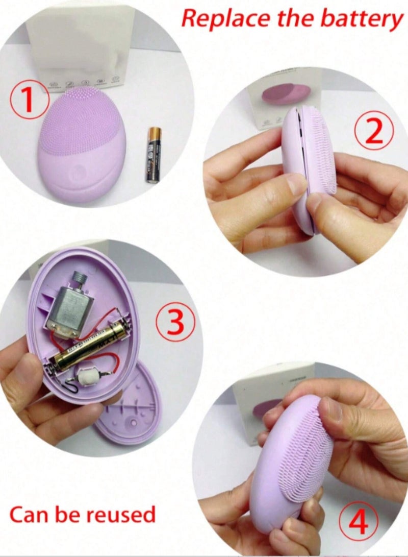 Loquat Electric Sonic Facial Cleansing Brush, Makeup Remover, Soft Silicone Waterproof Facial Cleanser for Skin Exfoliation, Deep Cleansing (Purple) - Image 4