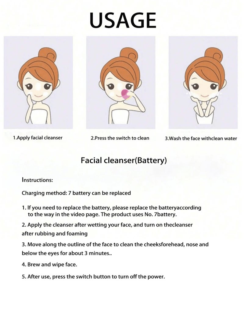 Loquat Electric Sonic Facial Cleansing Brush, Makeup Remover, Soft Silicone Waterproof Facial Cleanser for Skin Exfoliation, Deep Cleansing (Purple) - Image 5