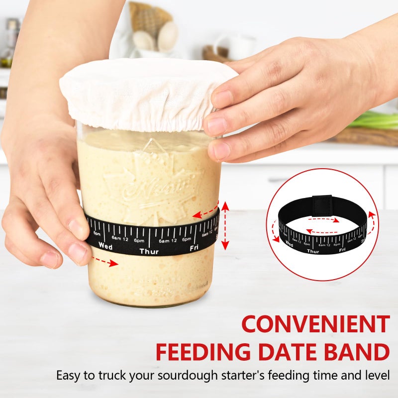 TKVAZK Sourdough Starter Kit, Sourdough Starter Jar Glass Wide Mouth, Sourdough Kit with Thicken Sourdough Glass Jar 27oz, Spatula, Thermometer, Cloth Cover, Feeding band, Sourdough Bread Baking Supplies - Image 5
