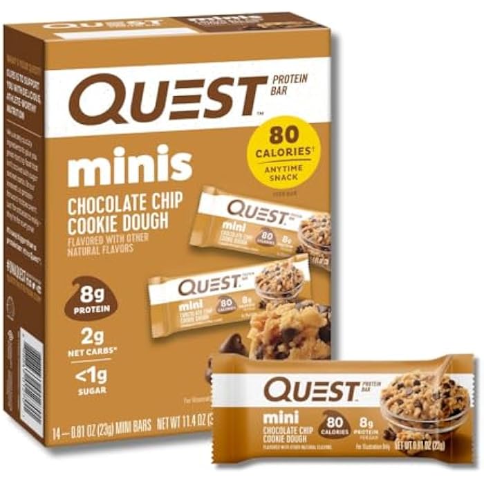 Quest Nutrition Mini Chocolate Chip Cookie Dough Protein Bars, 8g Protein, 1g Sugar, 2g Net Carbs, Gluten Free, 14 Count - Image 1