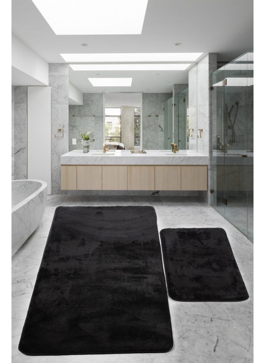 Bonny Home Relax Black 80X150 + 50X80 cm Large Size 2-Piece Bathroom Carpet Mat Set Non-Slip Toilet Seat Set  - Image 1