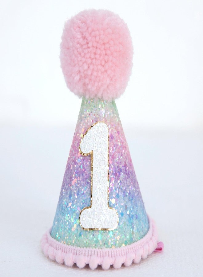 Ereniko Pastel Hats 1 Princess Cone Hat Happy Birthday Sparking First Birthday Hat Girl Mermaid Theme Party Decorations for 1 Year Old Baby - Image 1