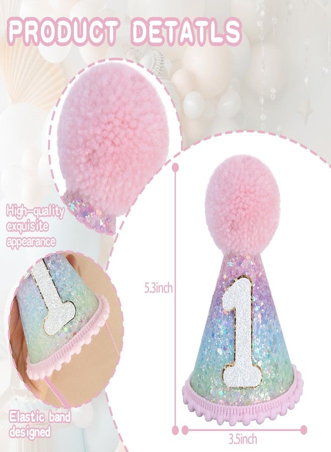 Ereniko Pastel Hats 1 Princess Cone Hat Happy Birthday Sparking First Birthday Hat Girl Mermaid Theme Party Decorations for 1 Year Old Baby - Image 4