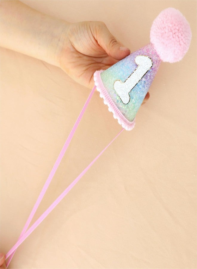 Ereniko Pastel Hats 1 Princess Cone Hat Happy Birthday Sparking First Birthday Hat Girl Mermaid Theme Party Decorations for 1 Year Old Baby - Image 5