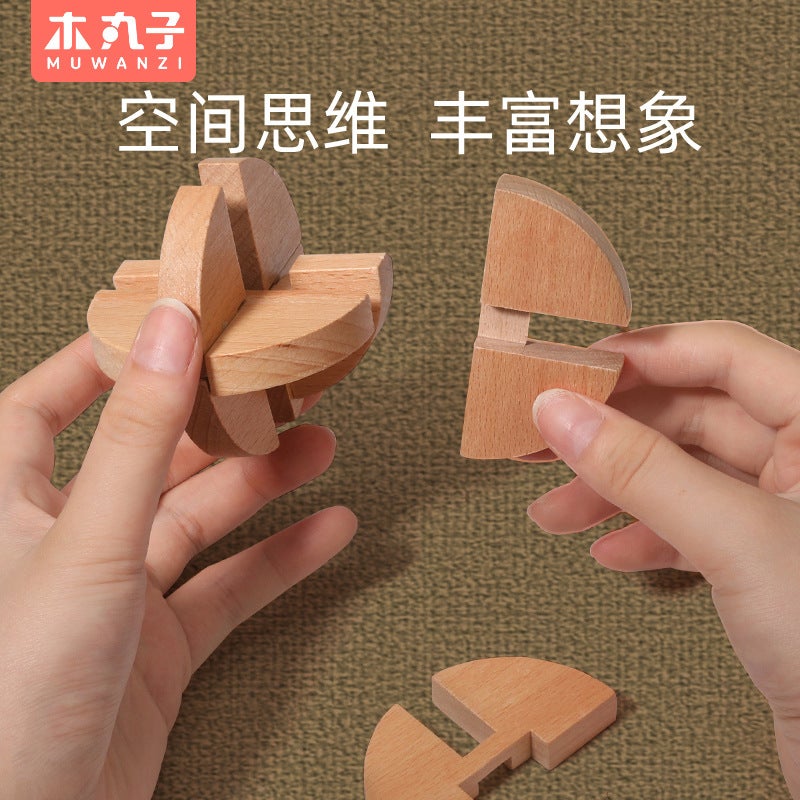 Children's Wooden Kongming Lock Toy Set – Brain Development Puzzle for Ages 4-6 - Image 4
