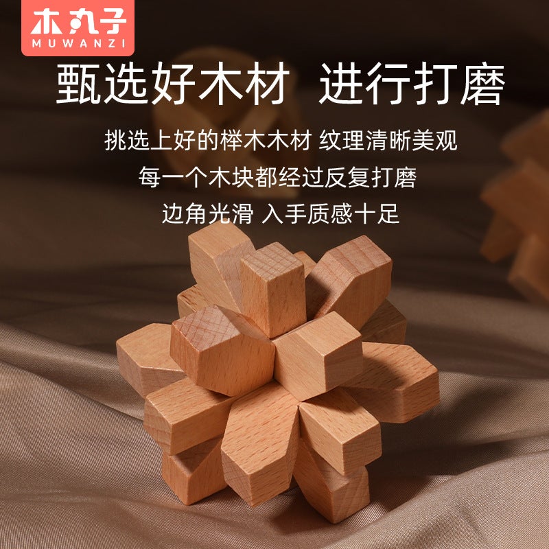 Children's Wooden Kongming Lock Toy Set – Brain Development Puzzle for Ages 4-6 - Image 5