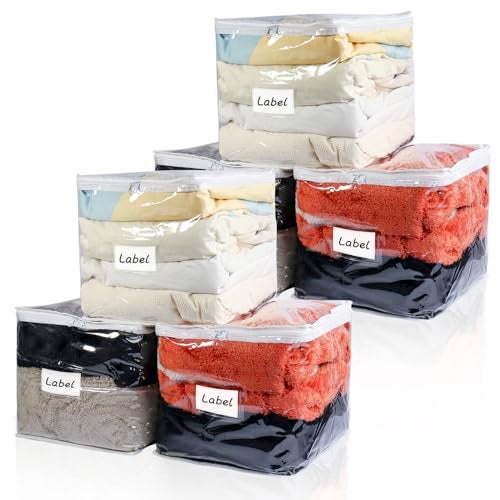 Heonay Clear Zippered Storage Bags Plastic Sweater Storage Bags with Zipper 6 Packs Clothing Organizer for Blankets Linen Sweater Bed Sheet Quilt Clothes Pillow (12 x 12 x 12 Inch) - Image 1
