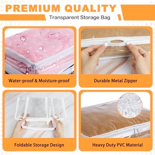 Heonay Clear Zippered Storage Bags Plastic Sweater Storage Bags with Zipper 6 Packs Clothing Organizer for Blankets Linen Sweater Bed Sheet Quilt Clothes Pillow (12 x 12 x 12 Inch) - Image 3