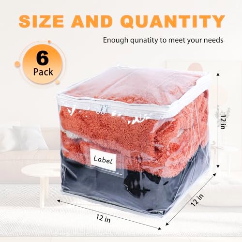 Heonay Clear Zippered Storage Bags Plastic Sweater Storage Bags with Zipper 6 Packs Clothing Organizer for Blankets Linen Sweater Bed Sheet Quilt Clothes Pillow (12 x 12 x 12 Inch) - Image 2