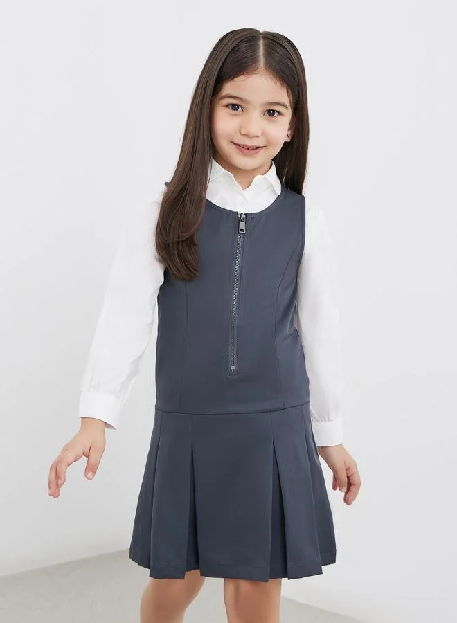 ستايلي Styli Girls Grey Blue Fold Pleated Pinafore Dress