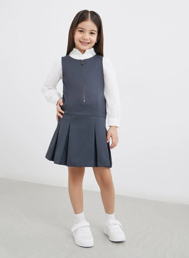 ستايلي Styli Girls Grey Blue Fold Pleated Pinafore Dress