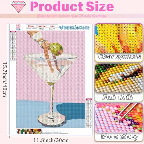 DAZZLEDOTS Diamond Art Kits for Adults, Cocktail Diamond Painting 5D Diamond Art Kits for Beginners Women Cocktail DIY Full Drill Paint by Diamonds Dot Pink Gem Art for Home Wall Decor 12x16Inch - Image 4
