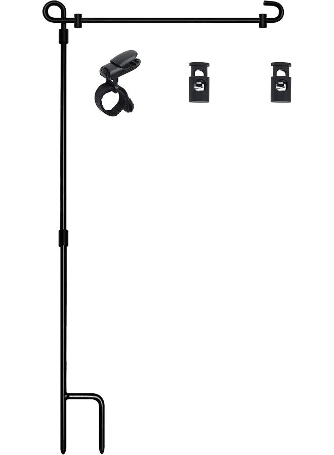 Generic Hoosun Garden Flag Stand, Premium Garden Flag Pole Holder Metal Powder-Coated Weather-Proof Paint With One Tiger Anti-Wind Clip And Two Anti-Wind Spring Stoppers Without Flag  - Image 1